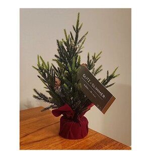 NWT GLITZ + GLIMMER 12" SMALL CHRISTMAS PINECONE GLITTERED TREE RED BASE